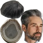 Toupee for Men Yanahair Straight Hair Pieces Mens Toupee Human Hair Replacement System 100% European Real Human Hair System Fine French Lace with PU Around (#1B40 Black and Gray, 8"x10")