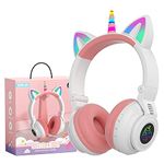 YUSONIC Unicorn Headphones Wireless,Yusonic Toddler Bluetooth Headphones for Girls Boys laptop Tablet,Led Light Up Kids Headphone for Birthday travel school Gifts.(white)