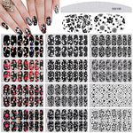 EBANKU 12 Sheets Black White Full Wraps Nail Stickers, Flower Butterfly Retro Pattern Decals French Classic Simple Self Adhesive Decals, for Girl Women Nails Art DIY Decoration