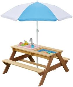 Woarvst Wooden Kids Picnic Table with Umbrella, 3-in-1 Sand and Water Table, Convertible Activity Table for Backyard Patio Garde