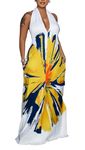 Womens Sexy Summer Dresses Halter Neck Plus Size Long Maxi Dress Casual Floral Beach Sun Dresses with Pockets, Halter White, XXL