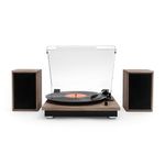 Victrola Montauk Vinyl Record Player, Farmhouse Walnut Finish, 3-Speed Belt Driven Turntable with Stereo Bluetooth Speaker Pair, RCA Output and 3.5mm Headphone Jack, Removable Dust Cover, Oak