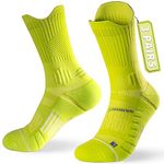 Rahhint Coolmax 3 Pack Compression Running Socks Men Women Anti Blister Socks Walking Socks with TAB Design, Compression Zone, Venting Mesh Network and Arch Support，Bright green 3-5