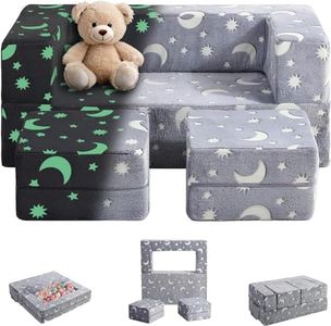 Kids Couch, Glow in The Dark Modular Kids Explore Sofa for Toddler 3 in 1 Fold Out Kids Toddler Sofa, Convertible Plush Toddler Couch with Washable and Durable Covers