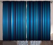 Harbour Stripe Curtains by Ambesonne, Vibrant Nvay Blue Background with Thin Vertical Lines Modern Design, Living Room Bedroom Window Drapes 2 Panel Set, 108 W X 84 L Inches, Navy Blue Teal