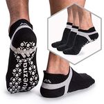 Muezna Men's Non-Slip Yoga Socks, Anti-Skid Pilates, Barre, Bikram Fitness Hospital Slipper Socks with Grips (Black - 3 Pairs, Men's Shoe Size 13-16.5)