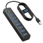 PHIXERO 7 Port USB 3.0 Hub, 3.3FT/1M Long Cable USB Data Hub USB Multiport Adapter, PC USB Hub for Laptop Compatible with All USB 3.0/2.0/1.1 Port Device