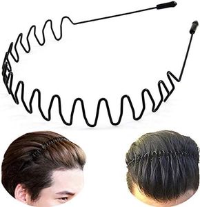 XINGZHE Metal Headbands for Men Women Hair Hoop, Unisex Black Wavy Spring Headband for Mens Hairband, Fashionable Waterproof Nonslip Wide Hair Bands, Elastic Hair Accessories for Outdoor Sports Yoga