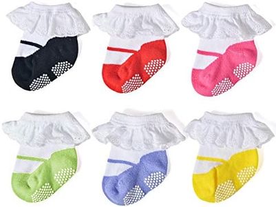 EPEIUS Unisex Baby Girls Boys Non-Slip Socks (Set of 6), Lace Top,6 Pairs, 0-6 Months