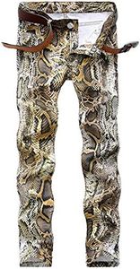 Enrica Men's Casual Printed Jeans Skinny Denim Pants - Multicoloured - 38