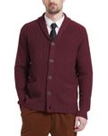 KALLSPIN Men's Cardigan Sweater Merino Wool Blend Shawl Collar Button Cardigan with Pockets (Burgundy, 2X-Large)