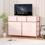 GarveeHome Pink Dresser for Bedroom, Wide Dressers & Chest of Drawers for Closet, 47 inch TV Stand with Big Storage, Long 10 Drawers Fabric Dresser with Metal Frame for Living Room, Closet