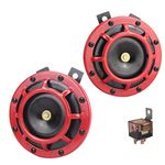 GAMPRO Car Horn Kit 12V 135db Super Loud High Tone and Low Tone Metal Twin Horn Kit with Bracket for Cars Trucks SUVs RVs Vans Motorcycles Off road Boats(Red)