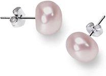 BURLAP LIFE 925 Sterling Silver Freshwater Real Button Pearl Stud Earrings Quality Pearl Earrings for Women, Purple Pearl 9mm-10mm