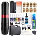 HAWINK Tattoo Pen Kit Rotary Gun Machine with Wireless Tattoo Power Supply 20Pcs Cartridge 7 inks EM154EN02P199-1