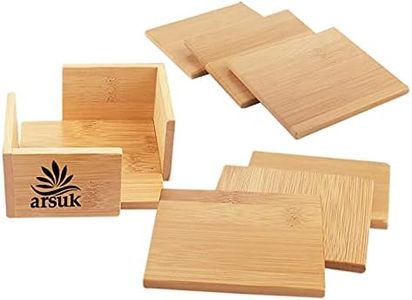 ARSUK Juego de Posavasos Redondos de bambú de Madera de rodajas Naturales de 6 Piezas con Soporte para el hogar y la Cocina, Bebidas frías, Tazas, Barra, Vidrio, Bebida Caliente