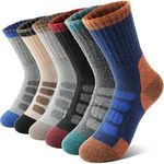 Anlisim Kids Merino Wool Hiking Socks Girls Boys Toddlers Winter Thermal Warm Crew Thick Cushion Snow Ski Gifts Socks Stocking Stuffer for Kids 6 Pairs (Mixed Check, 4-7 Years)