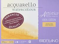 Fabriano Artistico Acquarello, Extra White, Fine Grain, Cold Pressed, 23 x 30.5 cm, 20 Sheets, 300 g/m², Artists' Watercolour Cardboard, Pad Glued on 4 Sides, 23 x 30,5 cm