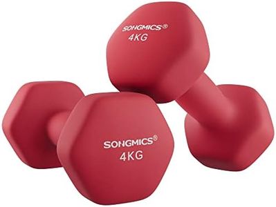 SONGMICS Dumbbells Set of 2 2 x 4kg Dumbbells Set Dumbbells Hexagon Neoprene Coating Strength Training Workout Fitness Training Home Ruby Red SYL908R01