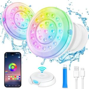 Homly Rechargeable Submersible Pool Lights with Wireless APP Control, Waterproof Underwater Smart LED Lights Controlled Multiple Lighting Modes, 4000mAh Magnets Lights for Multi Scene Pool Decoration