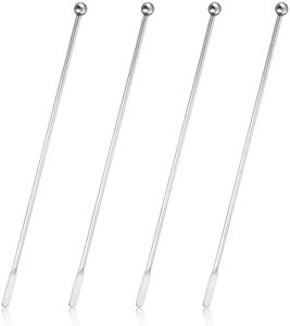 4Pcs Stainless Steel Stirrers Stir Cocktail Drink Swizzle Stick, 7.5'' Beverage Stirrers Metal with Small Rectangular Paddles, Reusable Stir Sticks for Coffee Bar Chocolate Milk (Silver)