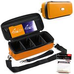 Quiver Time Orange Bolt Card Carrying Case - Playing Card Case Holder for Trading Cards, MTG Card Storage Deck Box Card Case (+ Wrist & Shoulder Strap, Dividers, Pads + 100 Apollo Card Sleeves)