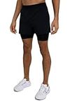 TCA Men's Flyweight 2 in 1 Lightweight Running/Gym Shorts with Pockets - Black Stealth, L