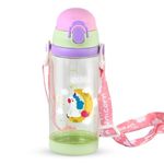 Attro Uni Cute & Functional 600ml Water Bottle with Unicorn Print & Hydration Tracker Easy to Carry Detachable Belt,Leakproof Ideal-School & Outdoor-Goldie Green