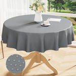 Smiry Round Table Cloth 60 Inch, Waterproof Wipeable Vinyl Tablecloths Protector, Oil Spill Proof Plastic Table Cover for Dining, Picnic, Camping, Outdoor, Grey