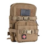 Tactical Mini Molle Hydration Pack,Molle Hydration Carrier with IFAK Pouch&US Flag&Med Patch,Hydropack for 2L Water Bladder (Coyote Brown)