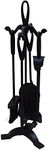 5pc 70cm Fireplace Fireside Pewter Black Companion Set Poker Shover Tongs Brush