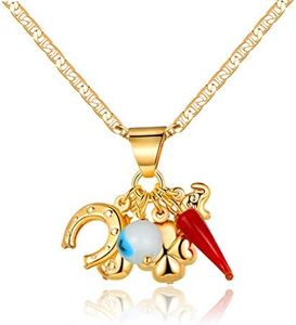 Barzel 18K Gold Plated Luck Charms Necklace With Mariner Chain – Made In Brazil (18 Inches)