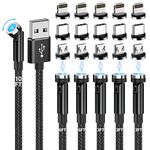 Magnetic Charging Cable, 540° Rotating Magnetic Phone Charger [6-Pack, 3ft/3ft/3ft/6ft/6ft/10ft] 3 in 1 Magnetic Charger Cable Nylon Braided Magnetic USB Cable for iProduct/Micro USB/Type C Device