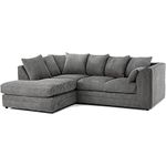 New Luxor Fabric Corner Sofa Grey | Soft Jumbo Cord 3-4 Seater Corner Sofa (Grey, Left Hand Facing)