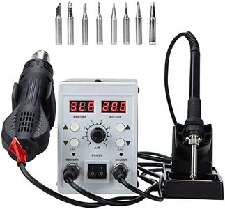 CREWORKS Upgraded 2 in 1 SMD Soldering Rework Station with Hot Air Heat Gun Set, Electric Solder Iron Kit with Holder, LED Digital Temperature Display Screen and 8 Tips, 3 Nozzles