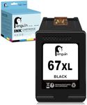 Penguin Ink Cartridges 67XL Black for HP DeskJet 2855e 2842e 2800e 1255 Envy 6420 6422e 6050 6052 6055 6055e 1255 Envy Pro 6452 6455e 6458 Printer Remanufactured 67 XL hp 67xl Noire 1-Pack