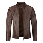 Sliktaa Men's Casual Leather Jacket Stand Collar Soft Bomber Faux Leather Jacket, Brown1, XL