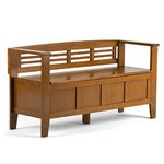 Simpli Home Adams Solid Wood Entryway Storage Bench, Light Avalon Solid Wood Brown