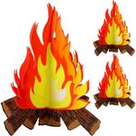 Boao 3 Sets Fake Fire Fake Flame Prop Camping Decoration 3D Cardboard Campfire Centerpiece Artificial Flames Campfire Party Decoration for Camp Bachelorette Party Supplies(Classic Color)