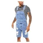 UNeedVog Mens Ripped Jeans Summer Denim Shorts Bib Overalls Shorts Casual Jumpsuit Work Shorts