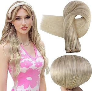 Full Shine Sew In Hair Extensions Weft Hair Extensions Human Hair For Women Blonde Hair Extensions Weft Extensions Color Ash Blonde Mix Platinum Blonde Straight Human Hair Bundles 22 Inch 105G