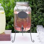 VILON Glass Iced Drink Dispensers with Stand ans Spout, Tap Steel Lid | Cold Beverage Dispenser for Beer, Water, Cocktails, and More | Capacity 8 litres, Clear (5 Litre Detox with Stand)