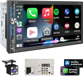 PLZ 7" Wireless Double Din Car Stereo Apple Carplay Radio Screen for Car Audio Receivers, Bluetooth 5.3 Car Play Android Auto Touchscreen, 240W 4.2 CHN 2 Subwoofers Outputs, Backup Camera, SWC, FM/AM