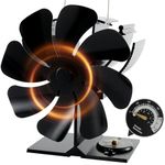Tomersun 8 Blades Log Burner Stove Fan Wood Burner Heat Powered Fire Fans with Temp Reminder Thermometer for Fireplace/Wood Burning Stove/Log Burner