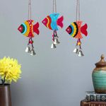 Sohibe Hanging Fish Handmade and Hand-Painted Main Door Latkan Toran Garden Wall Hanging Balcony Decoration Items Room Wall Decor for Home Pack of 3 (Wooden, Length-14 inch) (Multi_02)