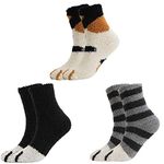 QKURT 3 Pairs Slipper Socks for Women Girl, Winter Indoor Socks Fuzzy Fluffy Home Socks Soft Cat Cute Claw Sleeping Socks