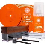 SPINCARE Vinyl Record Cleaning Kit | 7-in-1 LP Album Cleaner Set | Wooden Velvet Record Brush & Dust Cover | Cleaning Solution 120 ml | Stylus Brush & Dust Cover | Label Protector | Microfibre Cloths