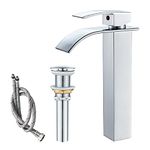 VOTON Bathroom Vessel Faucet Chrome Faucet for Bathroom Sink Tall Waterfall Bathroom Faucet Single Handle One Hole Vanity Sink Faucet with Pop-up Drain