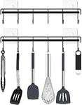 Wall Mount Utensil Rail Rack 2 Pcs, Space Saving Kitchen Utensil Holder Self Adhesive, No Drilling Wall Mounted Accessory Hanger with Hooks for Kitchen Bathroom Bedroom Storage (black)