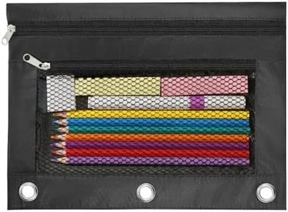 INNOIO 3 Ring Binder Pencil Pouch - Oxford Fabric Pencil Case with 2 Zippered Pockets, Clear Mesh Window Pencil Bag, B5 Size for School, Office & Travel Supplies (Black)